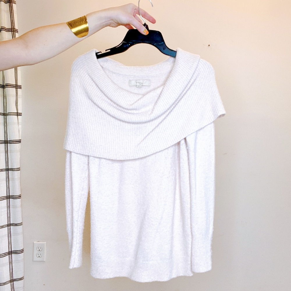 Loft Off the Shoulder Sweater in Pink Nude
